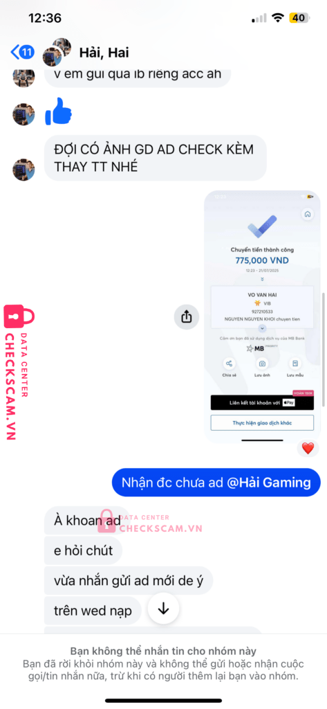927210533 VO VAN HAI vib bị cảnh báo lừa đảo scam