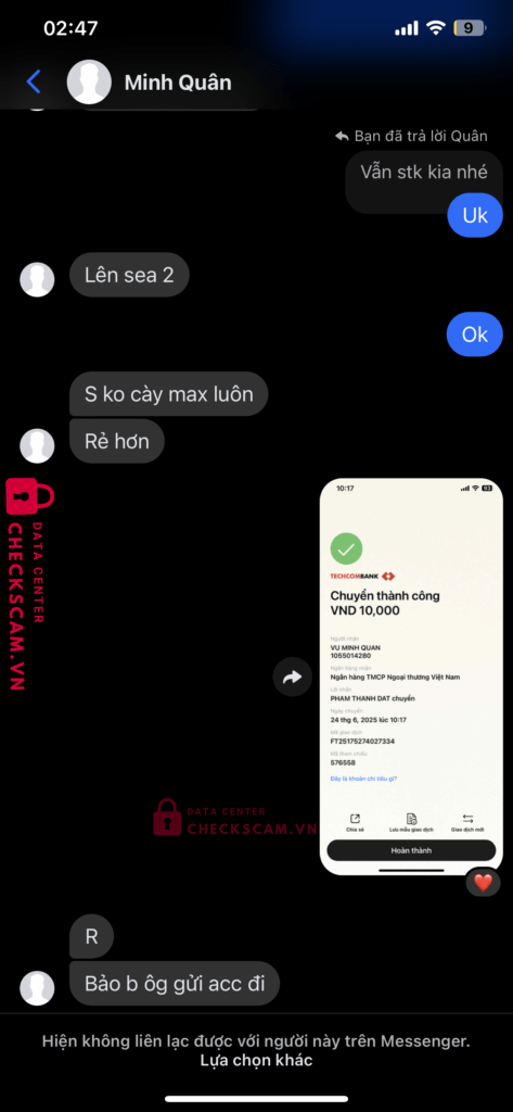 1055014280 VU MINH QUAN vcb bị cảnh báo lừa đảo scam