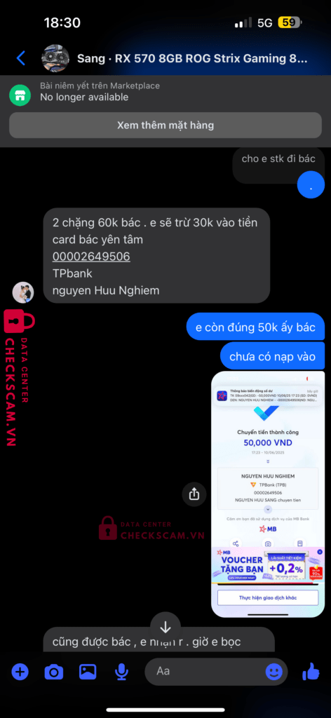 00002649506 Nguyen Huu Nghiem TP BANK bị cảnh báo lừa đảo scam