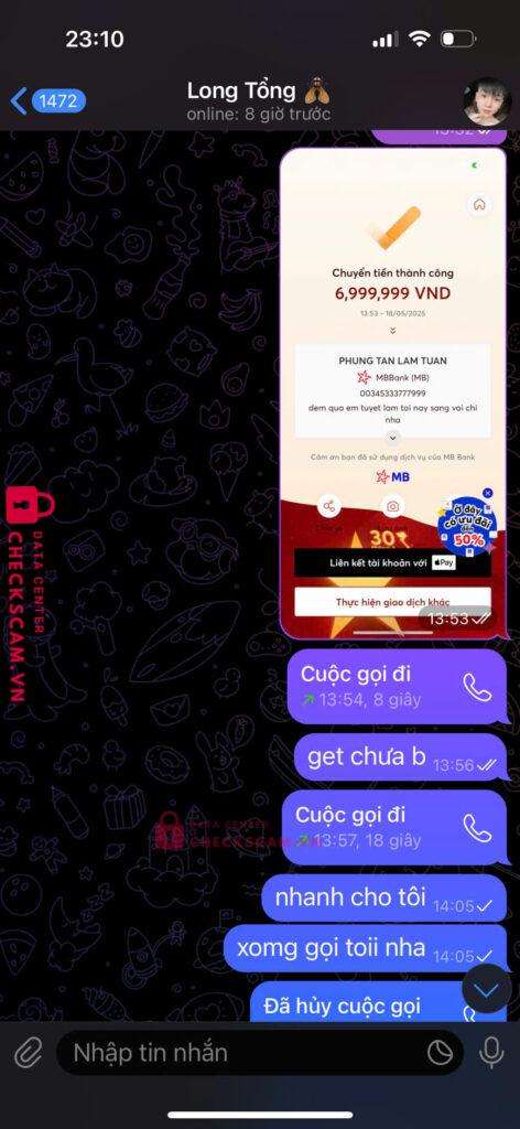 00345333777999 Phung Tan Lam Tuan MB bị cảnh báo lừa đảo scam