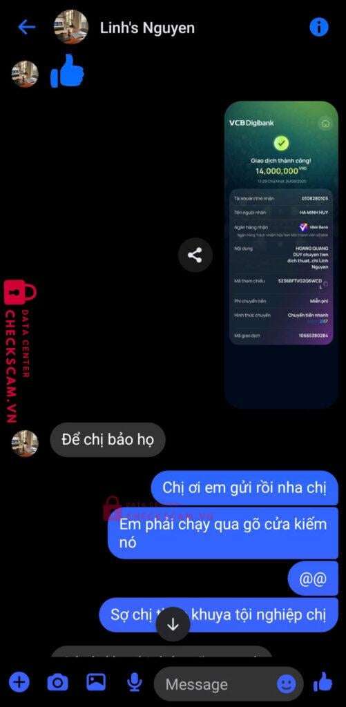 0108280105 Ha Minh Huy Vikki Bank bị cảnh báo lừa đảo scam
