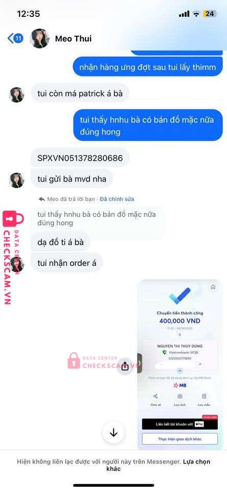 0121000771890 Nguyen Thi Thuy Dung VCB bị cảnh báo lừa đảo scam