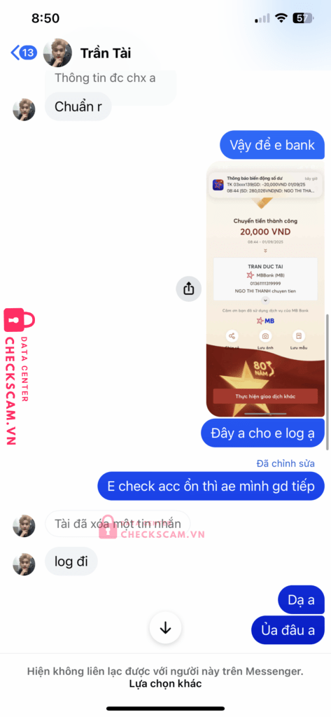 01361111319999 Tran Duc Tai MB bị cảnh báo lừa đảo scam