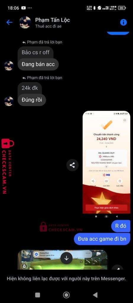 03369369999 Ma Quang Duy MB bị cảnh báo lừa đảo scam