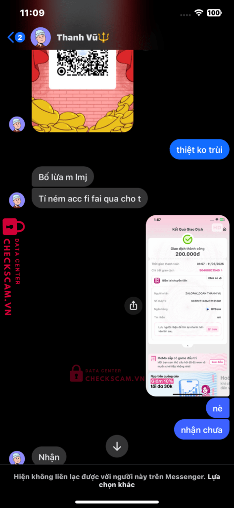 0345195465 Doan Thanh Vu Zalo Pay bị cảnh báo lừa đảo scam