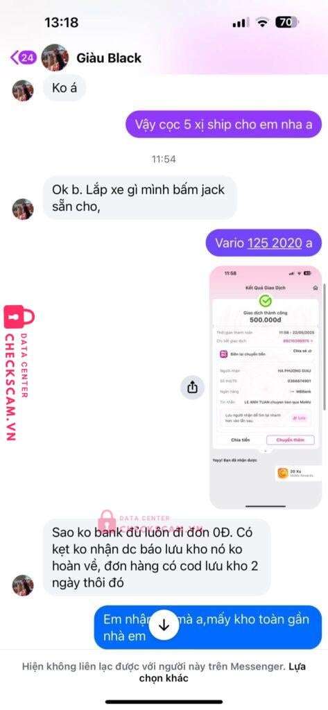 0366874901 Ha Phuong Giau MB bị cảnh báo lừa đảo scam