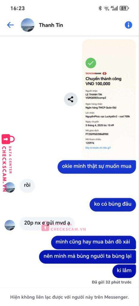 0397904134 Le Thanh Tin MB bị cảnh báo lừa đảo scam