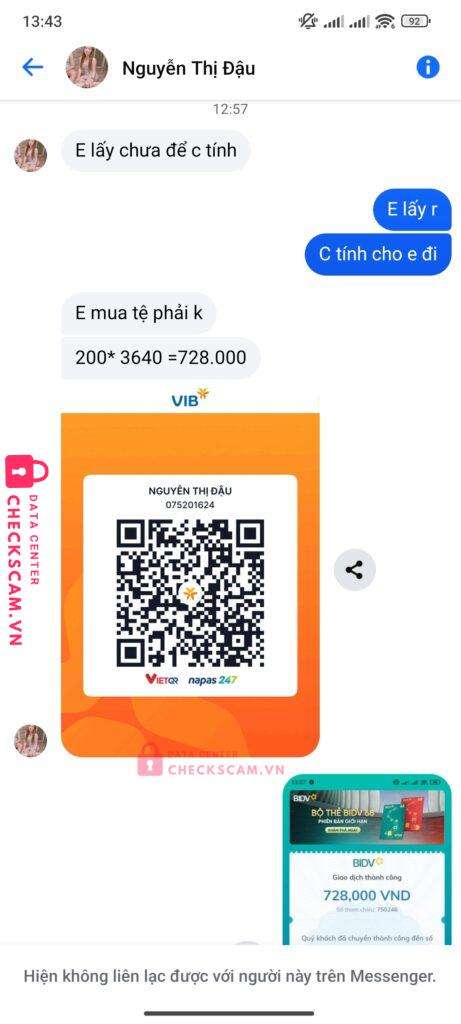 075201624 Nguyen Thi Dau VIB bị cảnh báo lừa đảo scam