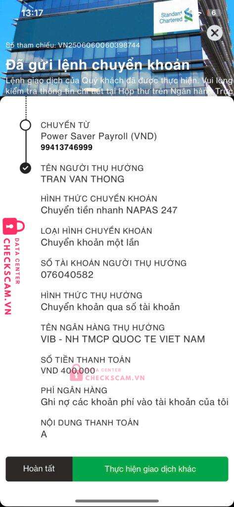 076040582 Tran Van Thong VIB bị cảnh báo lừa đảo scam