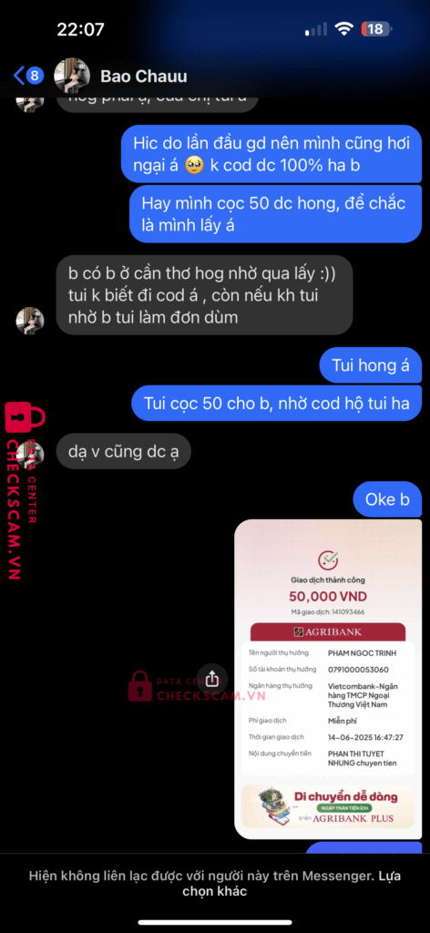 0791000053060 Pham Ngoc Trinh VCB bị cảnh báo lừa đảo scam