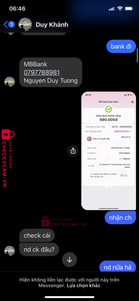 0797788981 Nguyen Duy Tuong MB bị cảnh báo lừa đảo scam