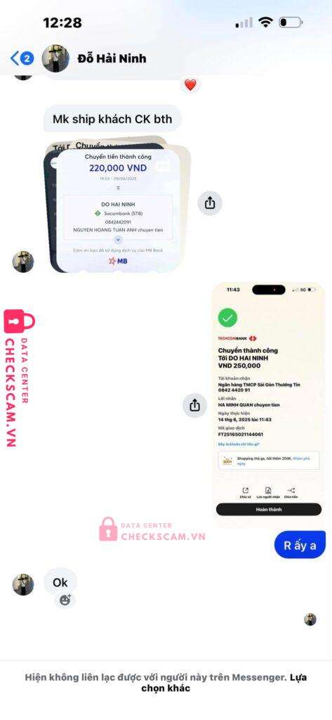 0842442091 Do Hai Ninh Sacombank bị cảnh báo lừa đảo scam