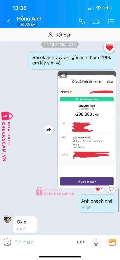 0868789884 Dao Minh Hong VP BANK bị cảnh báo lừa đảo scam