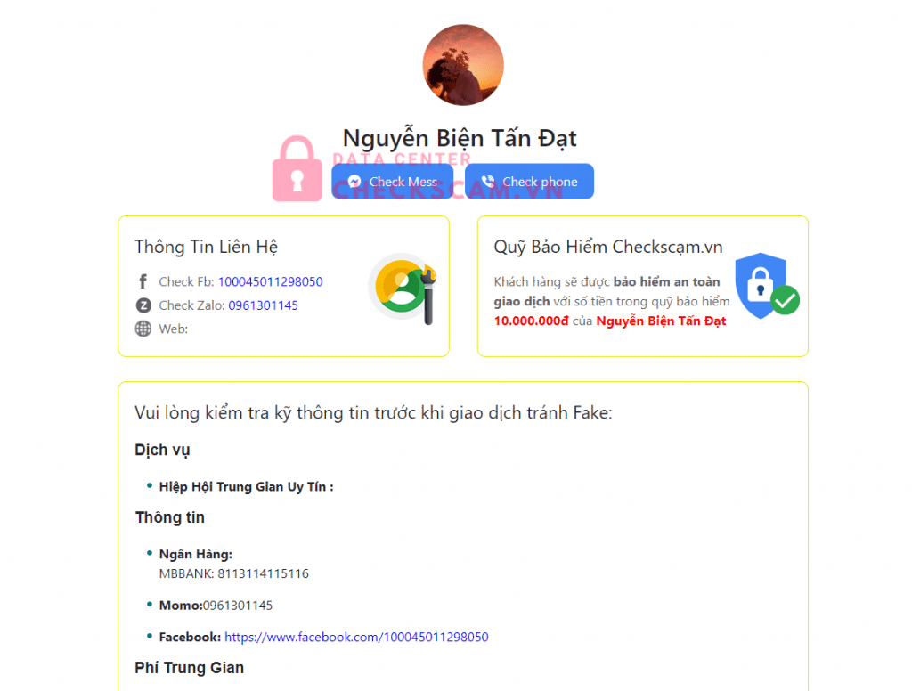 0961301145 Nguyen Bien Tan Dat MB bị cảnh báo lừa đảo scam