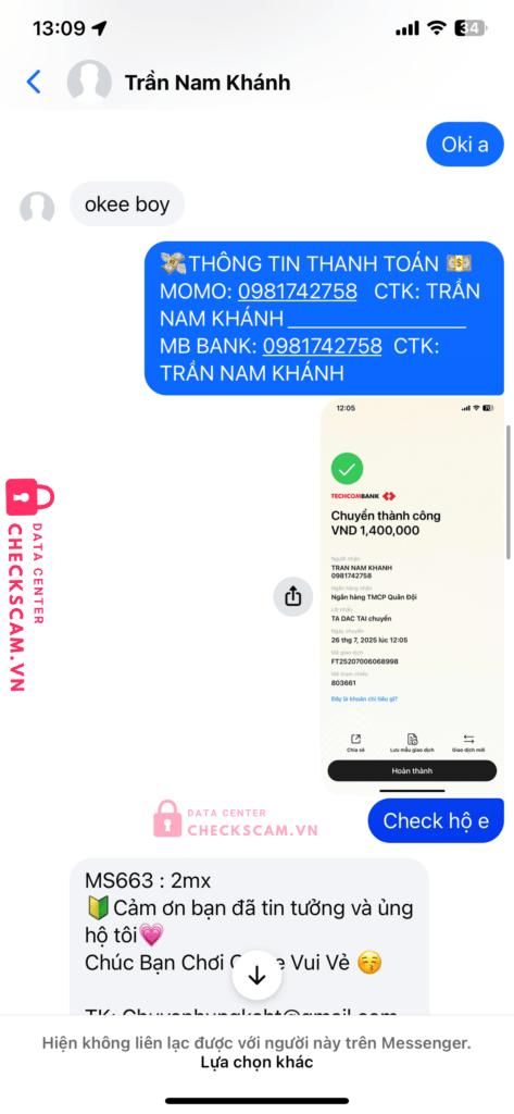0981742758 Tran Nam Khanh MB bị cảnh báo lừa đảo scam
