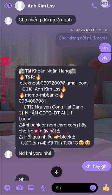 0984087981 Nguyen Cong Hai Dang MB bị cảnh báo lừa đảo scam