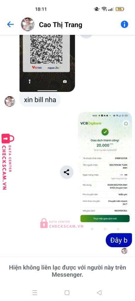 0988122108 Nguyen Ba Tuan Anh MB bị cảnh báo lừa đảo scam