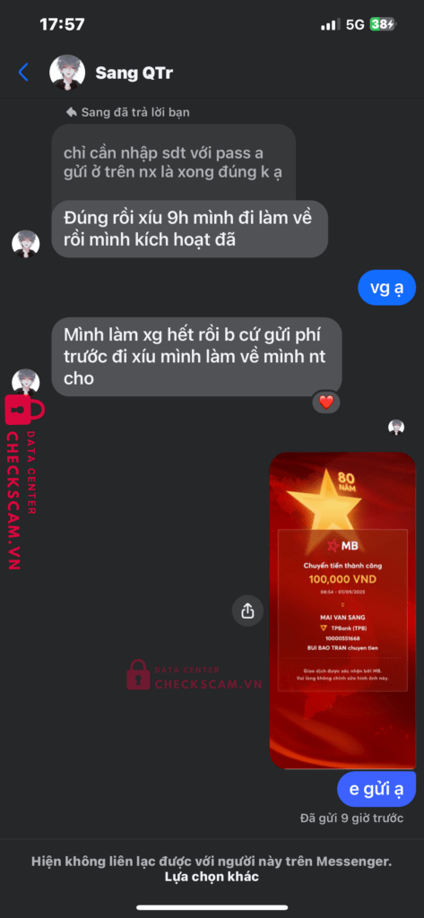 10000551668 Mai Van Sang TP BANK bị cảnh báo lừa đảo scam
