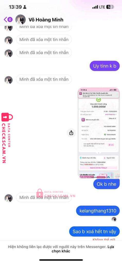 1017424103 Vo Hoang Minh VCB bị cảnh báo lừa đảo scam