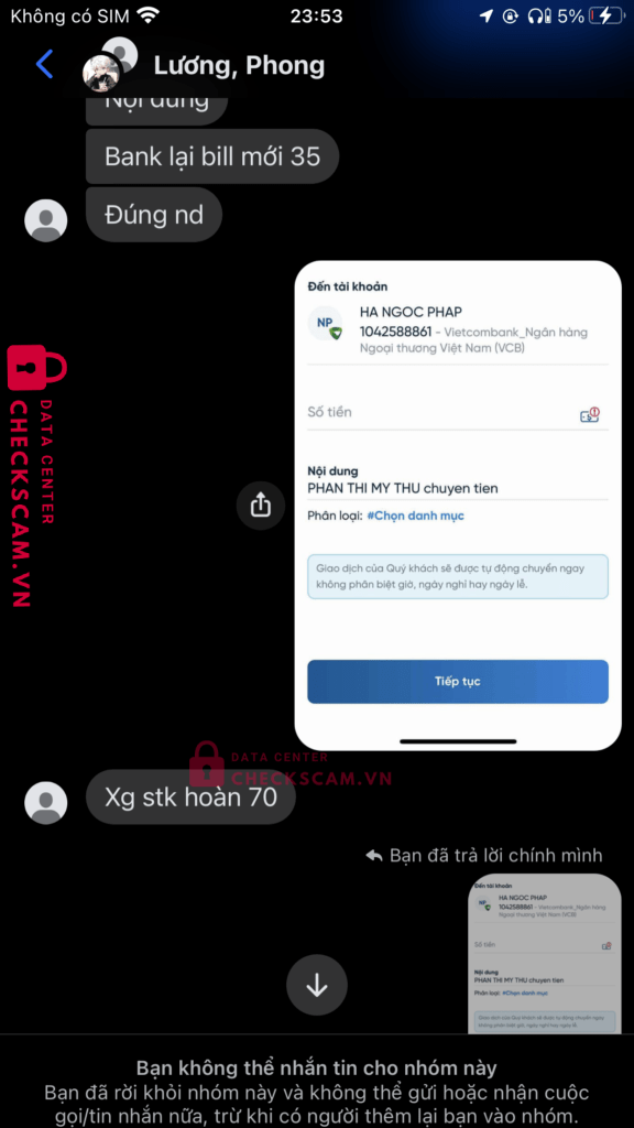 1042588861 Ha Ngoc Phap VCB bị cảnh báo lừa đảo scam
