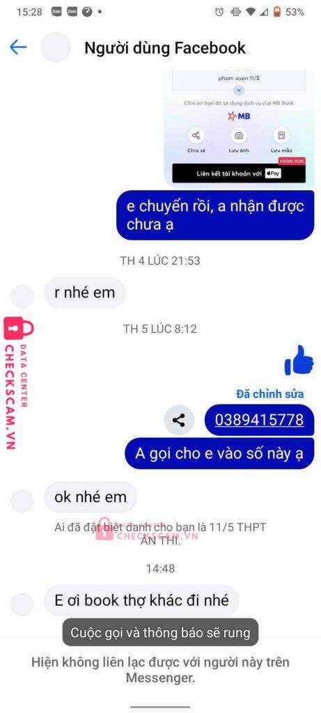 1047697586 Nguyen Thi Thao VCB bị cảnh báo lừa đảo scam