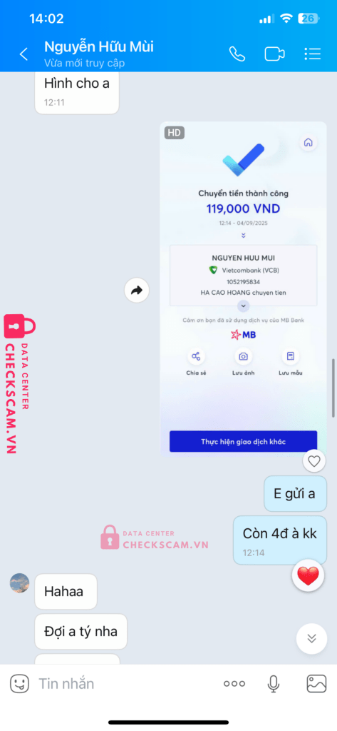 1052195834 Nguyen Huu Mui VCB bị cảnh báo lừa đảo scam