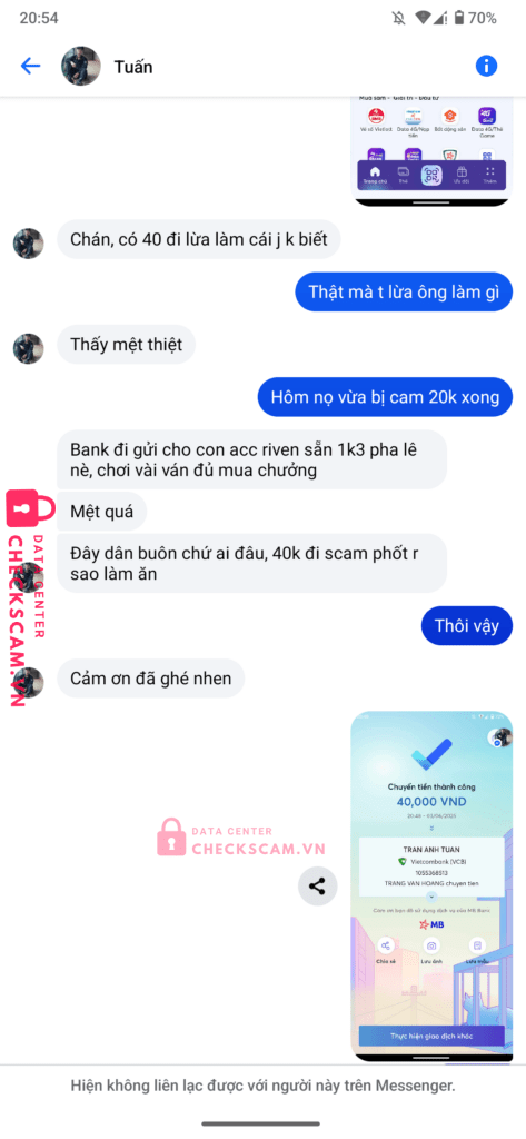 1055368513 Tran Anh Tuan VCB bị cảnh báo lừa đảo scam