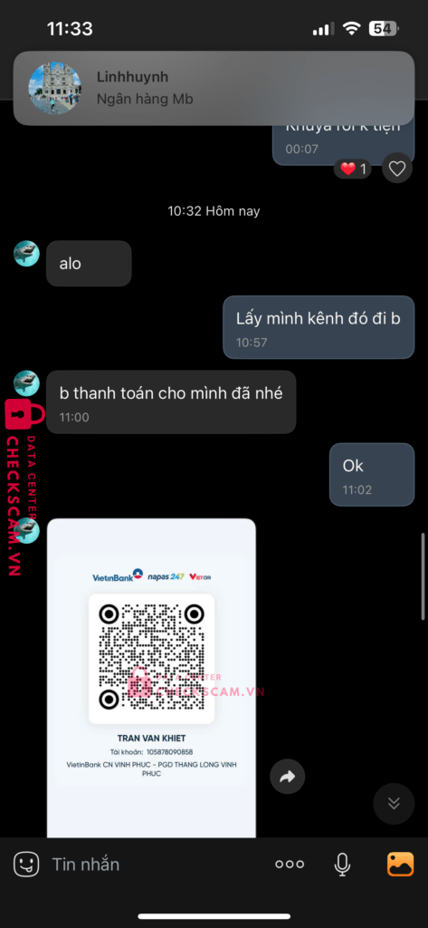 105878090858 Tran Van Khiet Vietinbank bị cảnh báo lừa đảo scam
