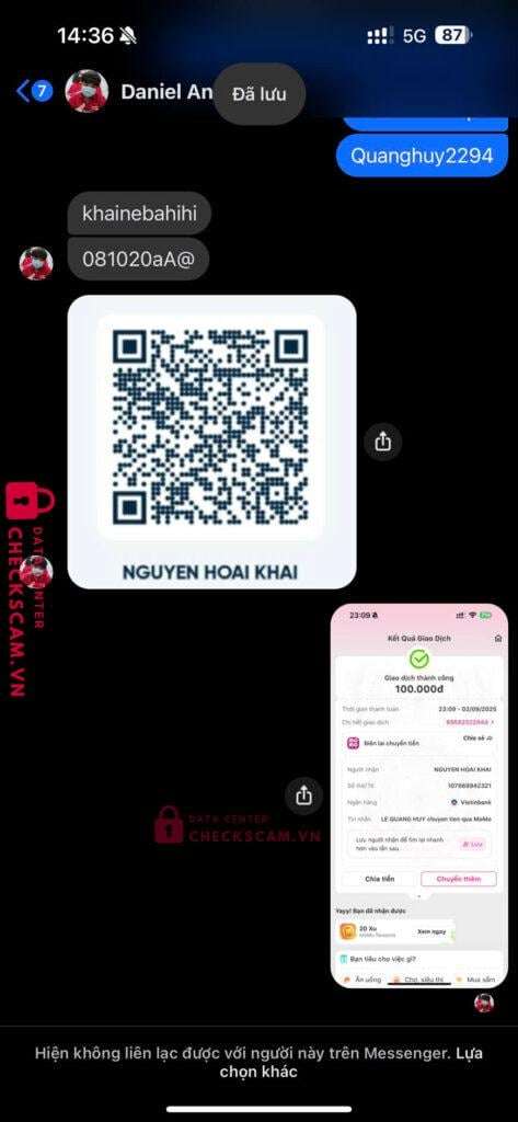 107868942321 Nguyen Hoai Khai Vietinbank bị cảnh báo lừa đảo scam