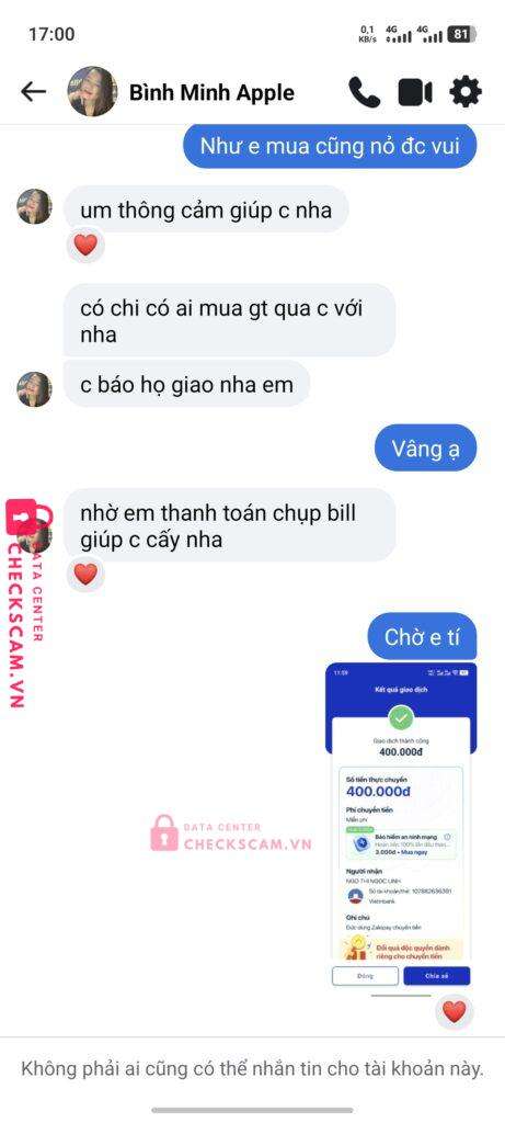 107882636391 Ngo Thi Ngoc Linh Vietinbank bị cảnh báo lừa đảo scam