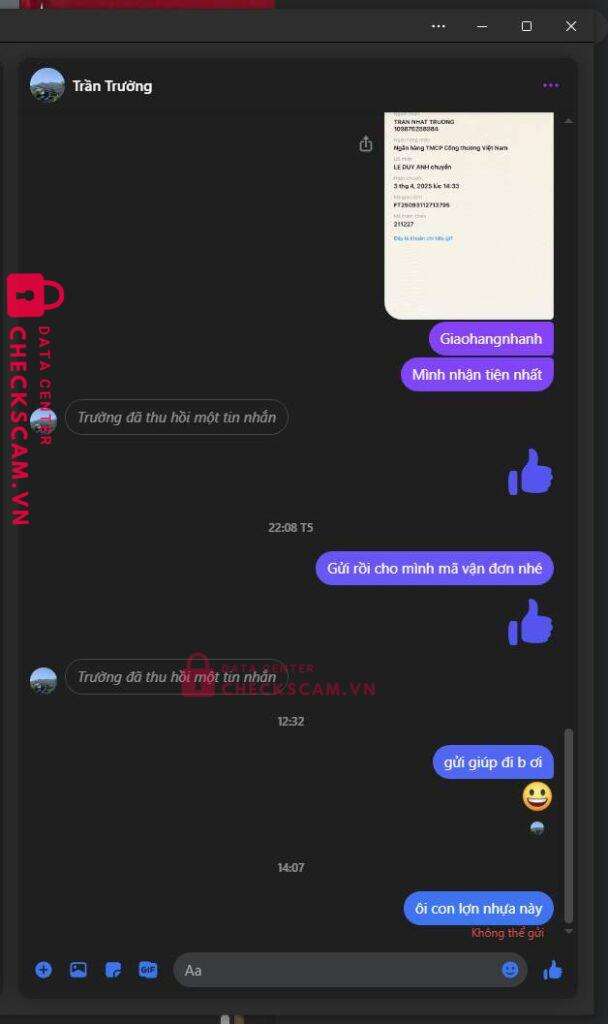 109876288984 Tran Nhat Truong Vietinbank bị cảnh báo lừa đảo scam