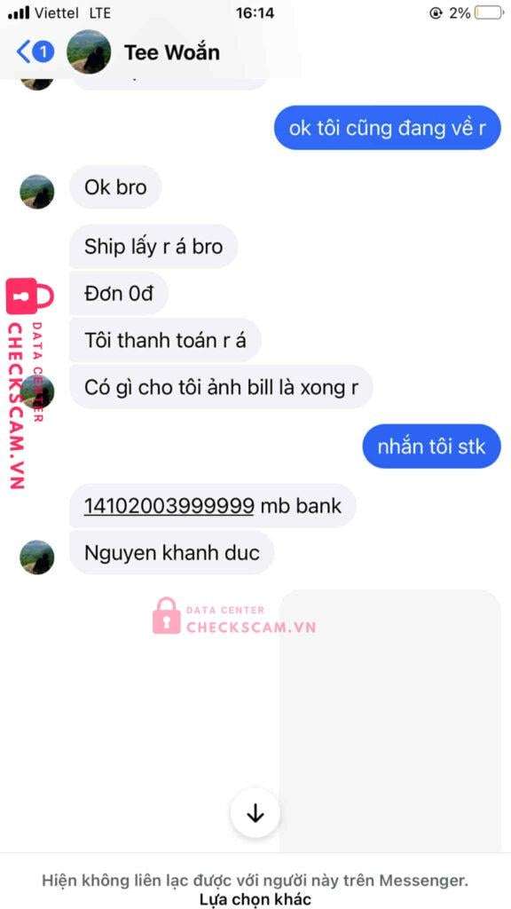 14102003999999 Nguyen Khanh Duc MB bị cảnh báo lừa đảo scam
