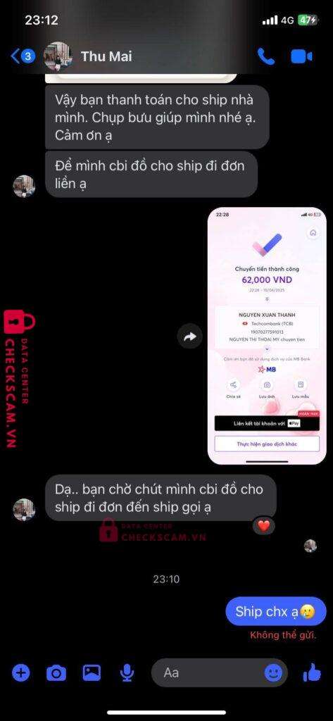 19070277591013 Nguyen Xuan Thanh Techcombank bị cảnh báo lừa đảo scam