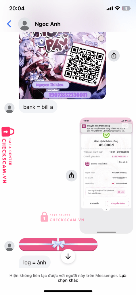 19073552330011 Nguyen Thi Lieu Techcombank bị cảnh báo lừa đảo scam