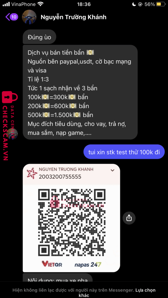 2003200755555 Nguyen Truong Khanh MB bị cảnh báo lừa đảo scam