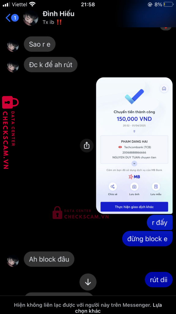 20068888866666 Pham Dang Hai Techcombank bị cảnh báo lừa đảo scam
