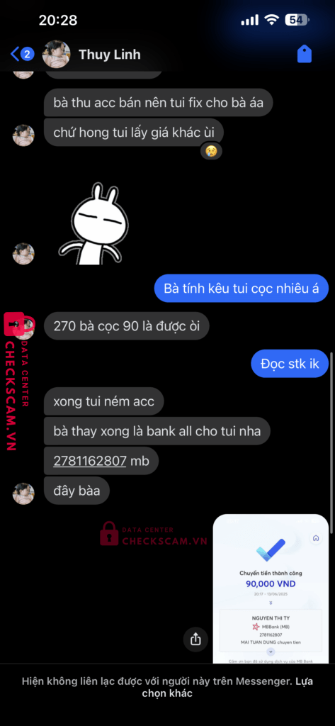 2781162807 Nguyen Thi Ty MB bị cảnh báo lừa đảo scam