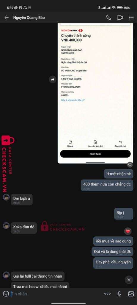 55355555535 Nguyen Quang Bao MB bị cảnh báo lừa đảo scam