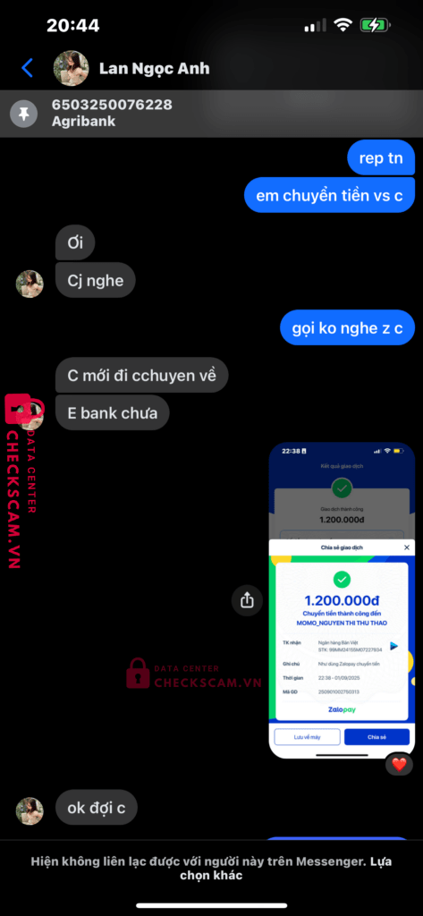 6503250076228 Nguyen Thi Thu Thao Agribank bị cảnh báo lừa đảo scam
