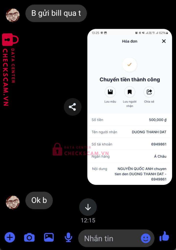 6949861 Duong Thanh Dat ACB bị cảnh báo lừa đảo scam