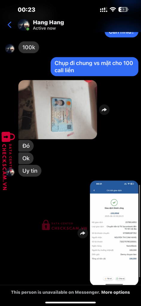 720275795100001 Nguyen Thi Cam Hang Nam Á Bank bị cảnh báo lừa đảo scam