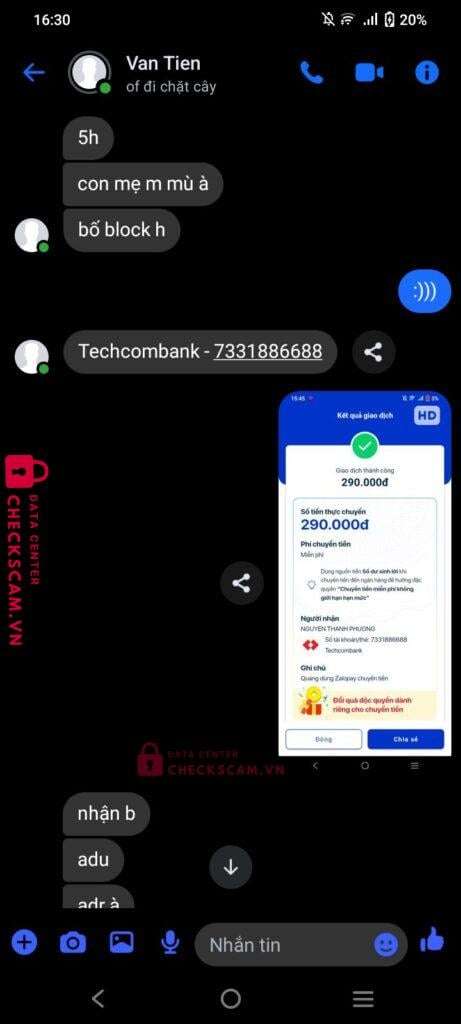7331886688 Nguyen Thanh Phuong Techcombank bị cảnh báo lừa đảo scam