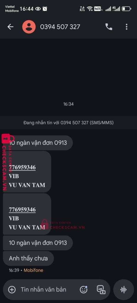 776959346 Vu Van Tam VIB bị cảnh báo lừa đảo scam