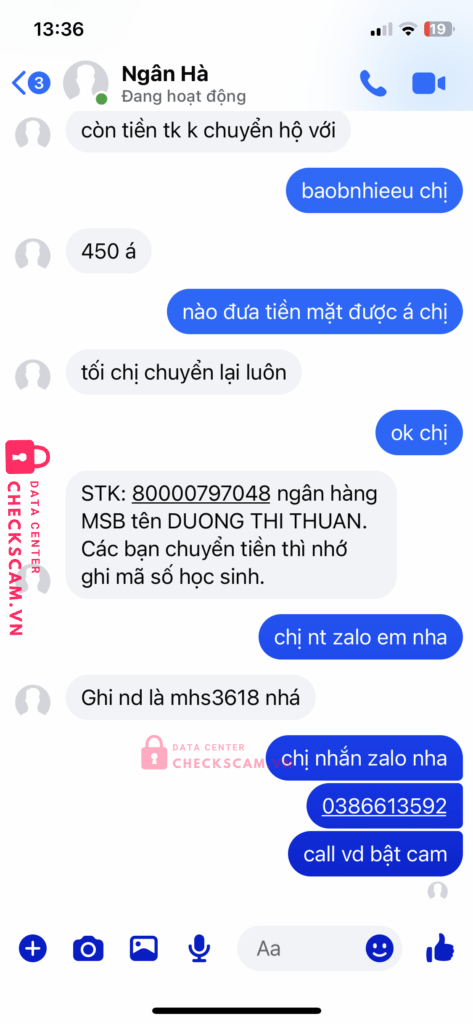 80000797048 Duong Thi Thuan MSB bị cảnh báo lừa đảo scam