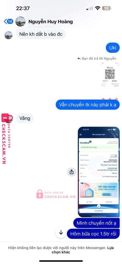 80001342952 Nguyen Huy Hoang MSB bị cảnh báo lừa đảo scam
