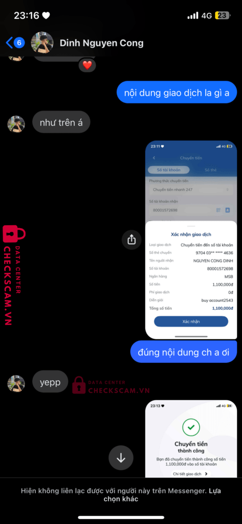 80001572698 Nguyen Cong Dinh MSB bị cảnh báo lừa đảo scam