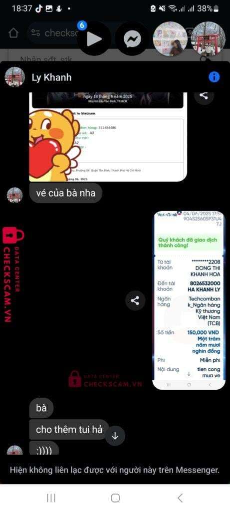 8026532000 Ha Ly Khanh Techcombank bị cảnh báo lừa đảo scam