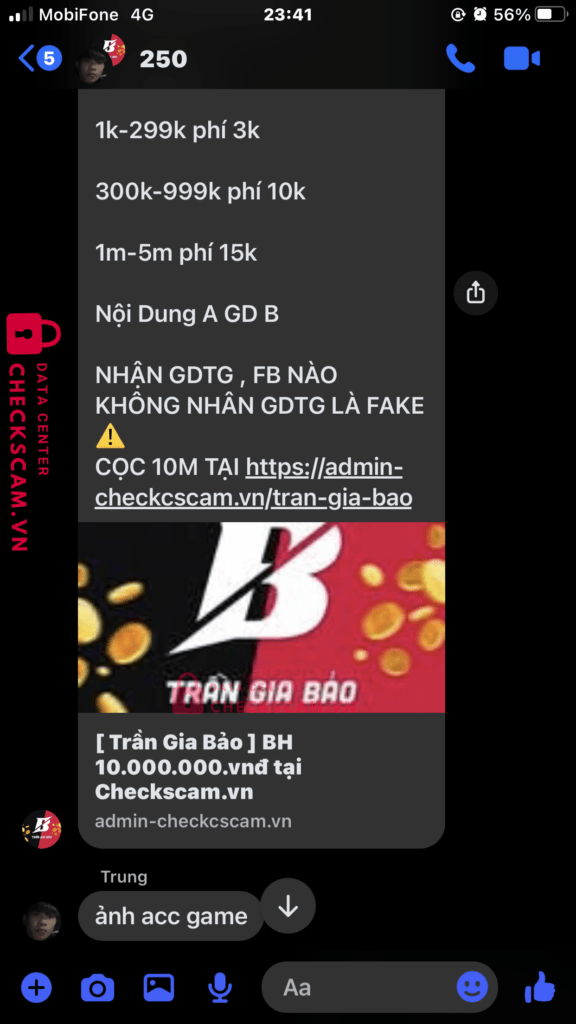 822919486 Tran Gia Bao MB bị cảnh báo lừa đảo scam