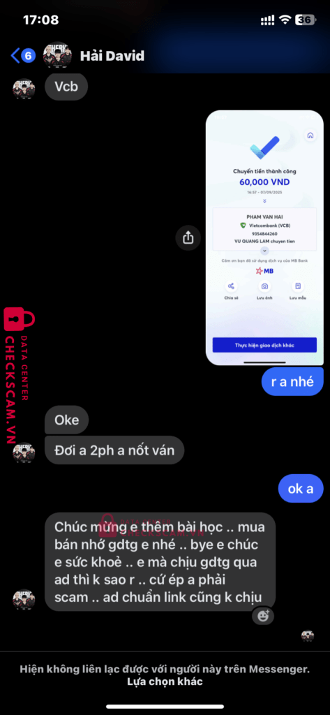 9354844260 Pham Van Hai VCB bị cảnh báo lừa đảo scam