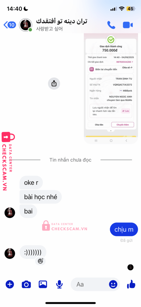 99050620099999 Tran Dinh Tu MB bị cảnh báo lừa đảo scam